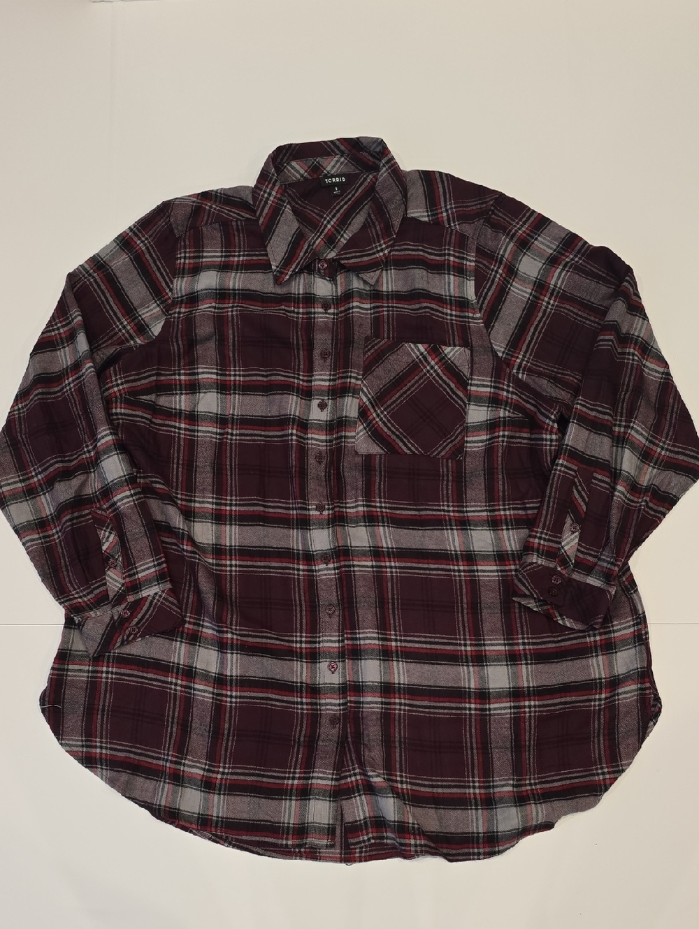 torrid Women's 3x Burgundy and Gray Plaid Button-Down Shirt BU9